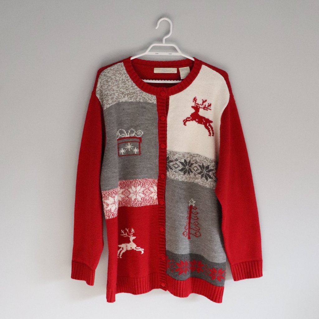 Vintage Penmans Plus Button Down 1x Red Christmas Winter Cardigan Knit Sweater